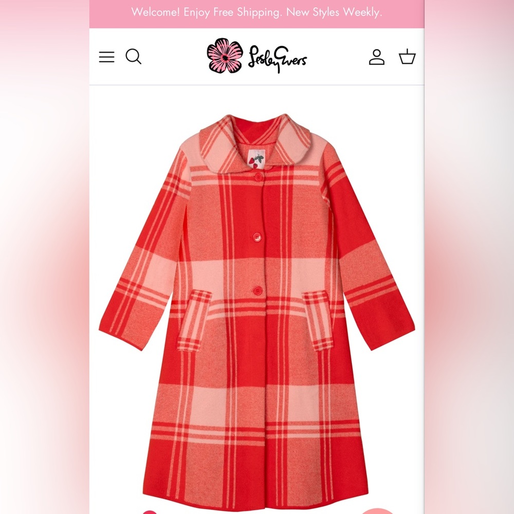 Lesley Evers NATALIE coat Strawberry Pink Plaid M/L (US 8 - 12)